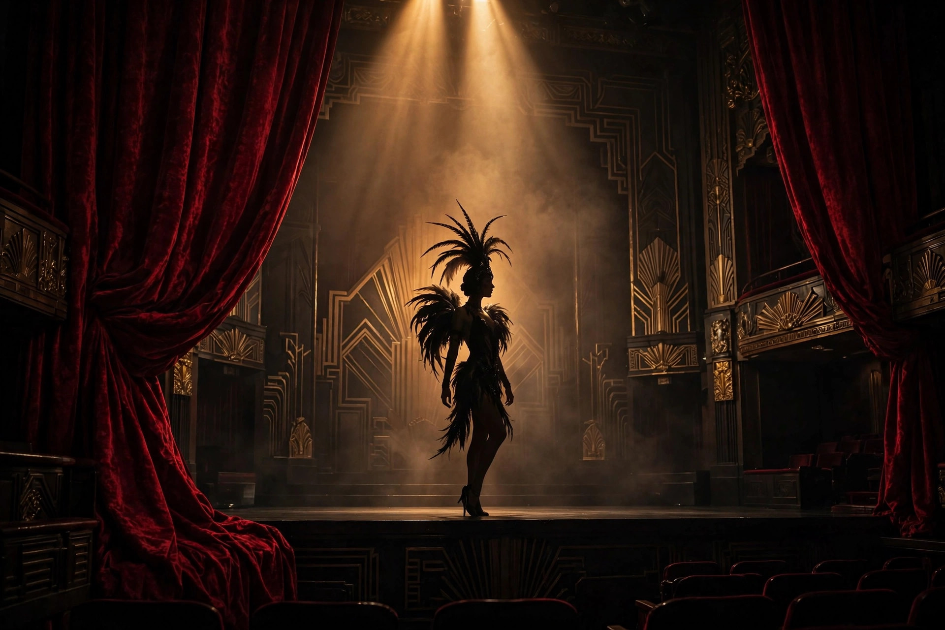 Vintage cabaret stage in warm spotlight