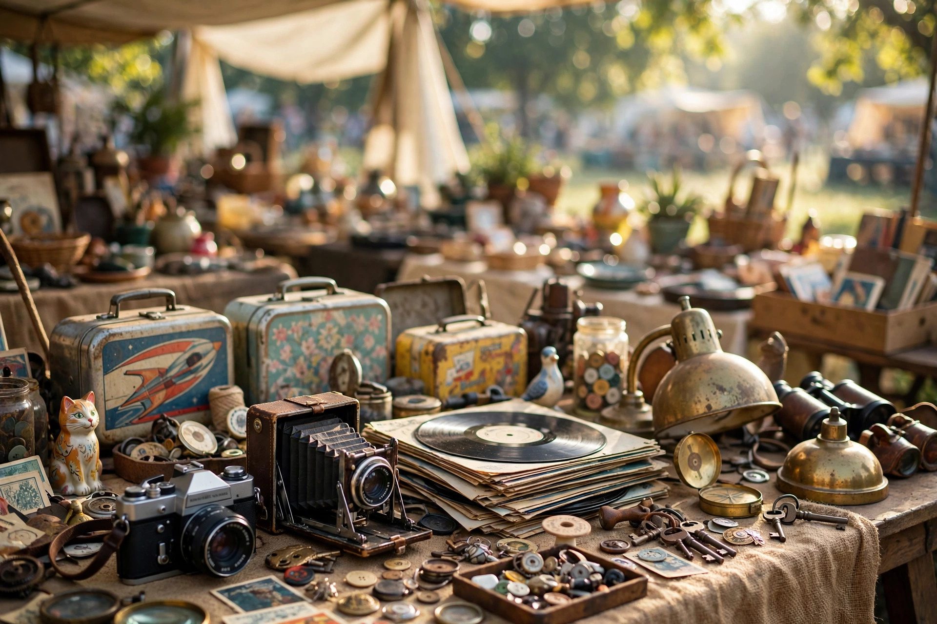 Vintage treasures at an outdoor flea market
