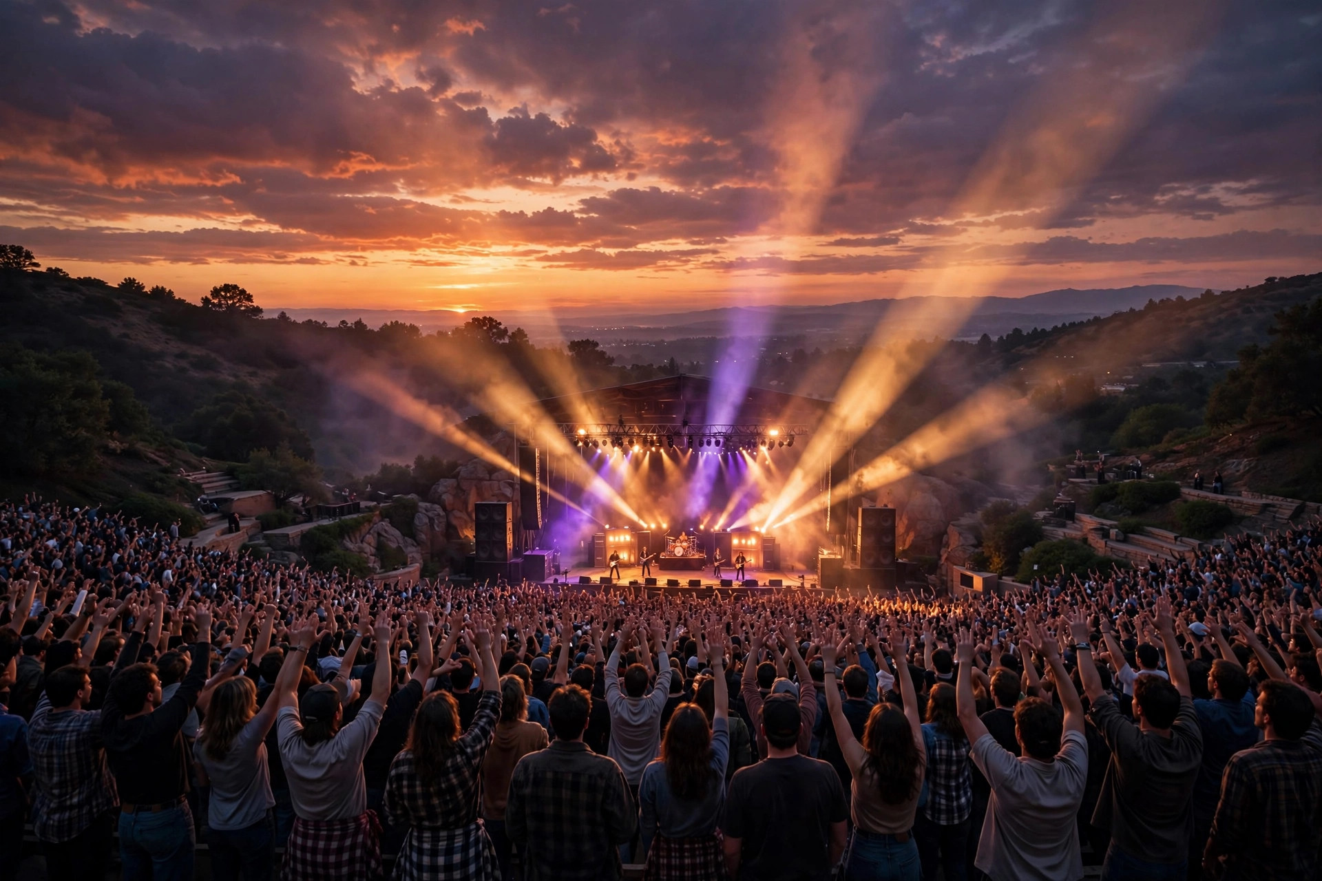 Amphitheater concert at sunset